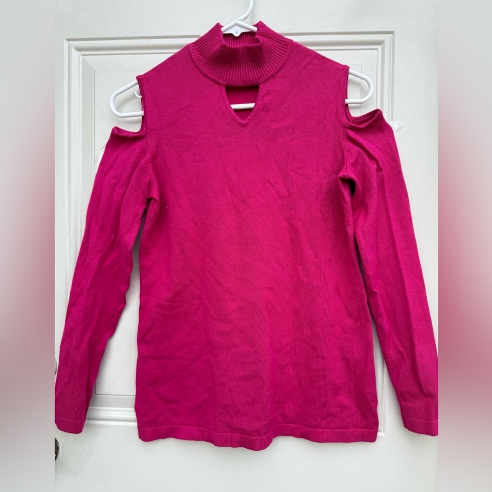 Susan Graver Pink Cold Shoulder Sweater Top XXS